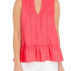Crown & Ivy Sleeveless Peplum Blouse in Orange and Pink